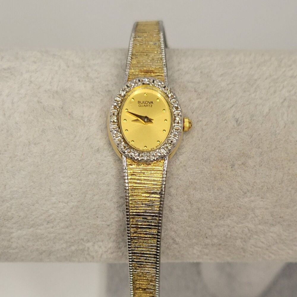 Bulova Quartz Women's Gold Tone Crystal Bezel Watch